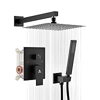 Arofa 10 Inch Shower System Matte Black Shower Faucet Set Complete with Valve, Multi Function Rain Shower Fixtures Rainfall Shower Head and Handheld Combo Kit for Bathroom Wall Mounted