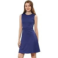 Allegra K Women's Flare Knit Dress, Houndstooth Plaid Pattern, Sleeveless, Short Length, Dark Blue, XL, blue (dark)
