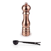 Paris Chef u'Select Stainless Steel 22cm 9 inch Salt Mill, Copper - With Stainless Steel Spice Scoop/Bag Clip