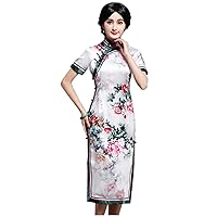Cheongsam Dresses Silk Traditional Printed Oblique Placket Elegant Evening Dress Qipao H3201