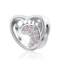 Baby First Feet Charm Openwork Heart Footprint Bead for New Mom Gift for Pandora Charm Bracelet