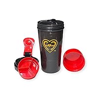 16oz Protein Shaker Bottle - Leakproof, Non-Slip, with Pill Tray and Storage (Red). (Red)