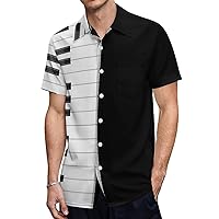 Music Piano Keys Men's Short Sleeve Shirt Casual Loose Button Down Shirts for Work Beach Vacation