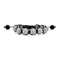 Bling Jewelry Black White Gold Tone Bead Pave Crystal Ball Shamballa Inspired Bracelet For Women For Men Cord String Adjustable 12MM