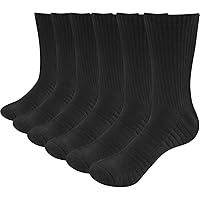 Mens Moisture Wicking Black & White Cotton Cushioned Training Athletic Crew Socks For Men Size 6-9/9-11/10-13, 6 Pairs