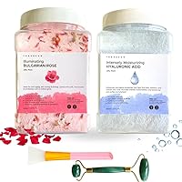 Rose and Hyaluronic Jelly Face Mask for Facials Hydrating, Brightening & Nourishing Jelly Mask with Free Jade Roller & Spatula | Professional Hydrojelly Masks | Vajacial Jelly Mask Powder | 23 Oz