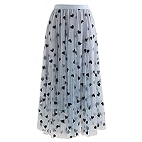 CHICWISH Women's 3D Heart Double-Layered Mesh Tulle Maxi Skirt