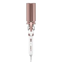 Double Ceramic 3 Barrel Curling Iron, Hair Waver, Create Beachy Waves, Long-Lasting Natural Tight Waves for all Hair Lengths, White / Rose Gold