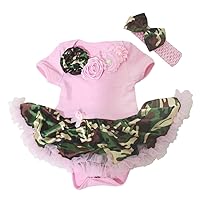 Petitebella Neck Rosettes Bodysuit Camouflage Baby Dress Nb-18m