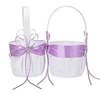 2Pcs Wedding Flower Girl Basket with Double Heart for Rustic Bridal Wedding Shower Ceremony Anniversary-Lavender