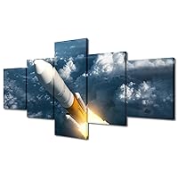 TUMOVO Wall Decor for Bedroom Rocket Prints for Wall Decor Multi Panel Wall Art Rocket Paintings Canvas Wall Art Home Office Decor Boys Room Decor Stretched And Framed Ready to Hang, 50