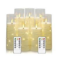 Flameless Candles with Embedded Star String, Battery Operated LED Pillar Candles with Timer and Remote Control,Home Decorating for Ambiance， Set of 7 (D 2.3