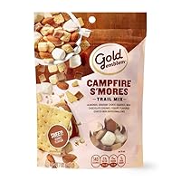 Campfire S'mores Nut Trail Mix, 7 oz Resealable Zip Bag (SimplyComplete Bundle) Gold Emblem Smores: Almonds, Graham Cookie Square Crackers, Yogurt Coated Mini Marshmallows, Milk Chocolate Chunks