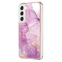 Case Compatible with Samsung Galaxy S23 Plus 5G, Luxury Shiny Marble IMD Border Slim Shockproof Flexible TPU Bumper Phone Cover (Light Purple)
