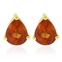 Tangerine Garnet Pear Shape Gemstone Jewelry 10K, 14K, 18K Yellow Gold Stud Earrings For Women/Girls