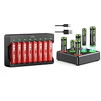 EBL Rechargeable Lithium AA Batteries 3000mWh 8 Pack & 1.5V Lithium AA 3500mWh 4 Pack and AAA 1300mWh 4 Pack with Battery Charger