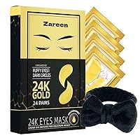 24K Gold Under Eye Mask for Puffy Eyes, dark circle eye mask with Collagen, Beauty and Personal Care eye, Treatment for Dark Cirlce, With one Black headband.