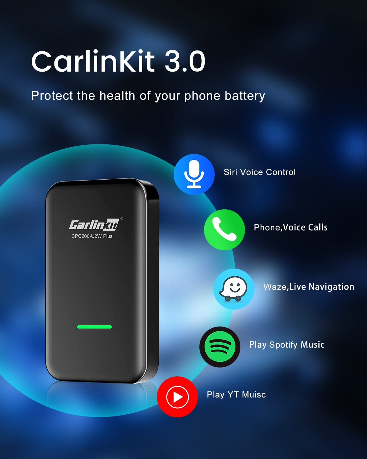 CarlinKit 3.0 Wireless CarPlay Adapter USB for Factory Wired CarPlay Cars (Model Year: 2015 to 2023), Dongle Convert Wired to Wireless CarPlay