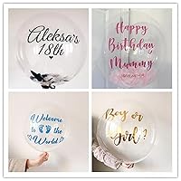 Personalised Custom (1pc 18'/24'/36' Bubble Balloon+1pc Custom Sticker) Happy Birthday Party Stickers for Big Clear Transparent Balloon Bobo Balloons Letters Decals (18inch Buble Balloon)