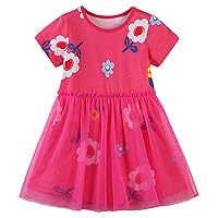 Toddler Girls Short Sleeve Ruffles Tulle Floral Prints Princess Dress Clothes Toddler Girl 4t