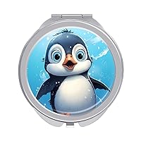 Cute Penguin Compact Mirror Round Portable Pocket Mirror Travel Makeup Mirror for Home Office