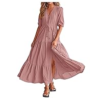 Women's 2024 Summer Casual Maxi Sundress Swing Flowy A-Line Cute Dress Party Vacation Beach Dress