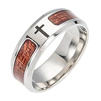 Engagement Love Rings Wedding Bands Unisex Wood Inlaid Stainless Steel Tree of Life Cross Finger Ring Jewelry Gift for Women/Girl Finger Rings DIY Jewelry Gifts