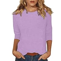 Long Lounge Mother's Day Shirts for Womens 3/4 Sleeve Work Thin Patchwork Tunics for Women Scoop Neck Comfy Purple XL
