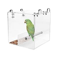 Bird Feeder for Cage, No Mess Bird Feeder, Acrylic Automatic Seed Container Parrot Food Holder Bird Feeder Animal Cage Water Food Holder for Parrot Parakeets Small Birds