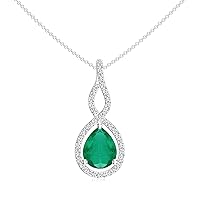 Natural Emerald Teardrop Infinity Pendant for Women in Sterling Silver / 14K Gold/Platinum