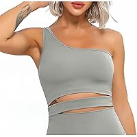 Gym Tops Women One Shoudler Basic Workout Crop Tops Sexy Cut Out Tanks Sleeveless Shirts Gym Tops Clothing Sports Bra Fitness Athletic Exercise Yoga Running Muscle Tops