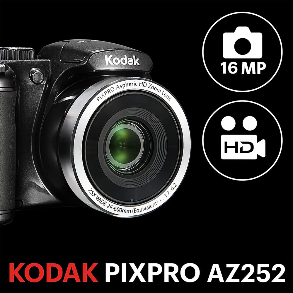 Kodak AZ252-BK PIXPRO Astro Zoom 16MP Digital Camera 25x Optical Zoom 3 inch LCD Black Bundle with Lexar Professional 633x 32GB SDHC Memory Card and Deco Gear Camera Bag Small with Accessory Kit