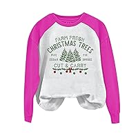 Farm Fresh Christmas Trees Sweatshirt Women Merry Christmas Splicing Pullover Funny Letter Print Long Sleeve Shirts