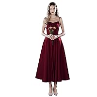 SZ102 New Satin Medium Long Spaghetti Strap Dress for Special Occasions Prom Bridesmaid Dress for Women's Dress Party
