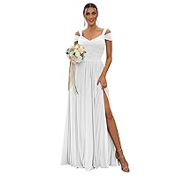 Women's Chiffon Long Bridesmaid Dresses for Wedding Off The Shoulder Formal Evening Gown with Slit M031
