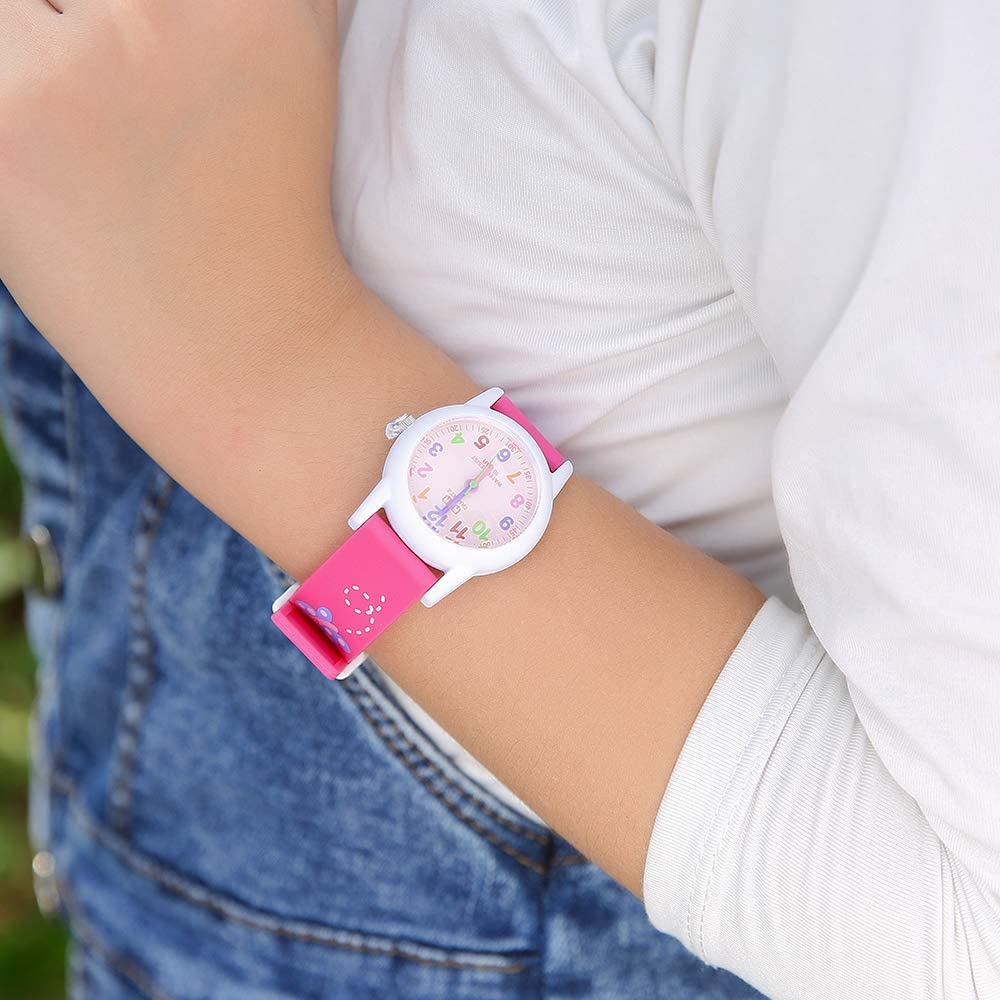 Montic Girls Time Teaching Analog Plastic Strap Watch - Student Learning Clock Time | Educational Tool for Homeschool, Classroom, Teachers, and Parents | Cute Silicone Children Wrist Watch for Gift