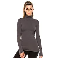 Women’s Mock Neck Top – Ribbed Knit Long Sleeve Turtleneck Slim Fit T-Shirt UV Protective Fabric UPF 50+ Made in USA
