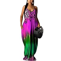 BessCops Women's Summer Casual Sexy Stripe Loose Maxi Dresses 2024 Floor Length Sleeveless Plus Size Sundresses with Pockets
