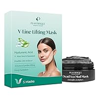 PLANTIFIQUE Dead Sea Mud Mask for Face Body Care with Hyaluronic Acid for Women and Men and V-Line Collagen Mask for face 5 PCS, Chin Strap for Double Chin