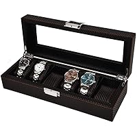 Watch Box Mens Watch Display Organizer Glass Lid Watch Box Carbon Fiber Pu Leather 6 Watch Storage Case Watch Organizer Collection