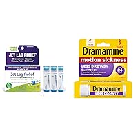 Boiron Jet Lag Relief Kit (240 Pellets) and Dramamine Motion Sickness Relief Less Drowsey Formula, 8 Count Travel Bundle