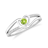 Natural 3mm Peridot Promise Ring Heart Shaped for Women Girls in Sterling Silver / 14K Solid Gold