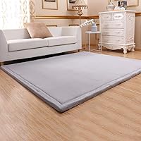 Thicken Tatami Kids Play Mat, Flannel Soft Baby Crawling Carpet No-Slip Children Sleeping Rug Hypoallergenic No-Toxic Blanket-Grey 100x100cm(39x39inch)