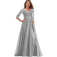 Lace Mother of The Bride Dresses for Wedding Chiffon Formal Dress with Sleeves Sparkly Evening Gown