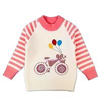 Peacolate 4-10 Years Little Girls' Embroidered Bike Sweater White Knit Pullover with Stripe Arms for Sping,Fall,Winter(Pink,6-7Years)