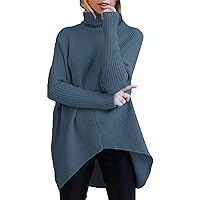 RanRui Women's Turtleneck Long Batwing Sleeve Asymmetric Hem Pullover Sweaters