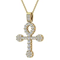 Glitz Design Diamond Cross Necklace for Women 14K Gold 3.00 ctw 27 mm Easter Gifts (L,I2)