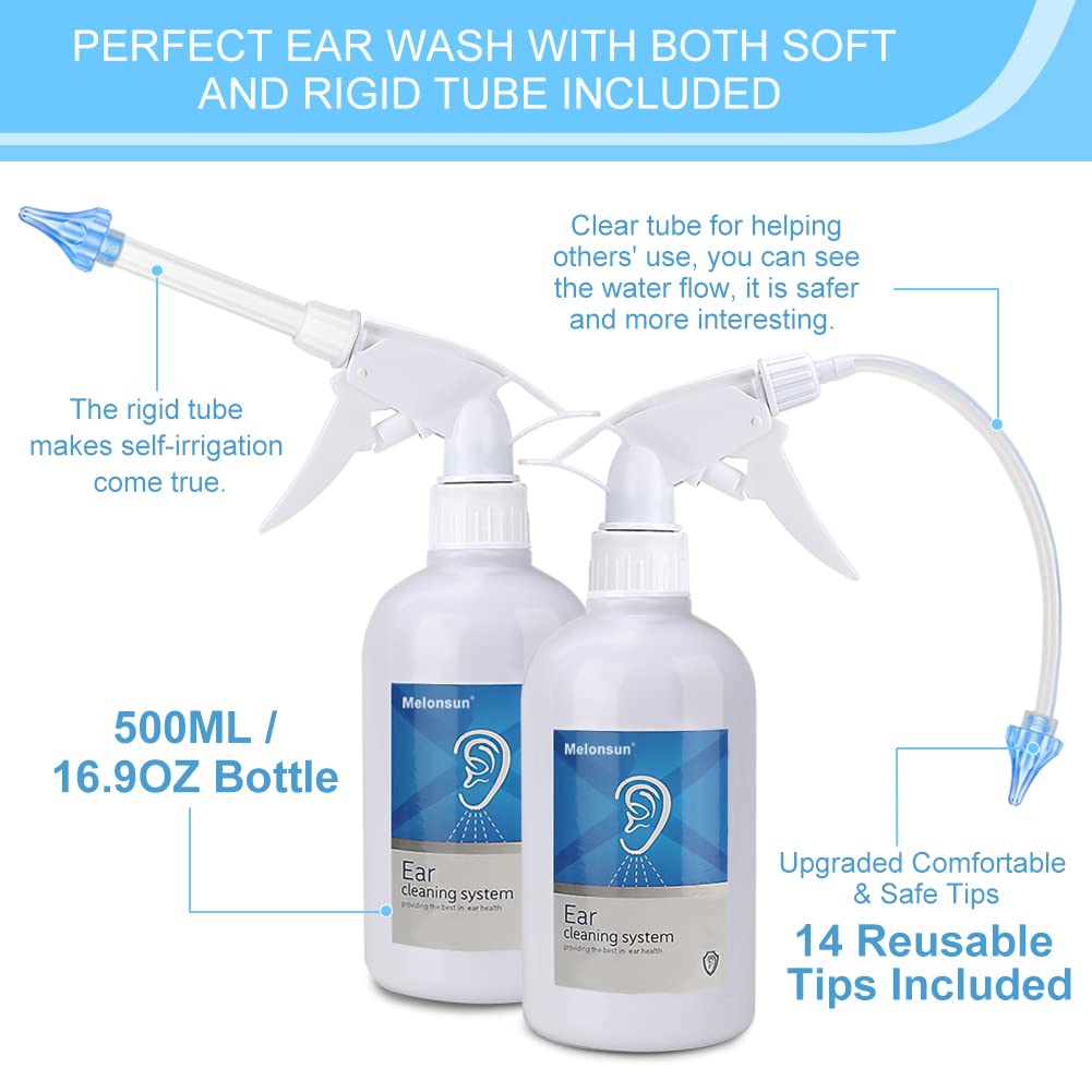 Ear Wax Removal Kit, Ear Cleaning Kit with Spray Bottle, Ear Wash Basin & 14 Reusable Ear Tips - Safe, Effective & Easy to Use Ear Irrigation Kit w/Rigid Wand & Flex Wand- for Self & Family Use