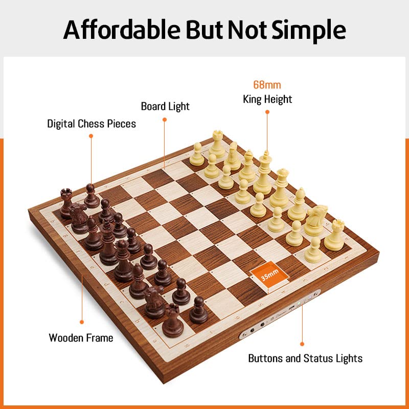 Chessnut Air Electronic Chess Set, A magnificently Handcrafted Wooden Chess Board with Extra Queens,LEDs, AI Adaptive Electronic Chess Set Game and App with Computer Chess Board