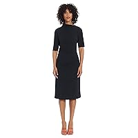 Maggy London Women's Side Pleat Dress with Asymmetric Neck and Elbow Sleeves